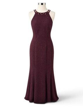 Nightway Beaded Halter Sparkle Mermaid Gown Plum Burgundy Wine Size 14 NWT